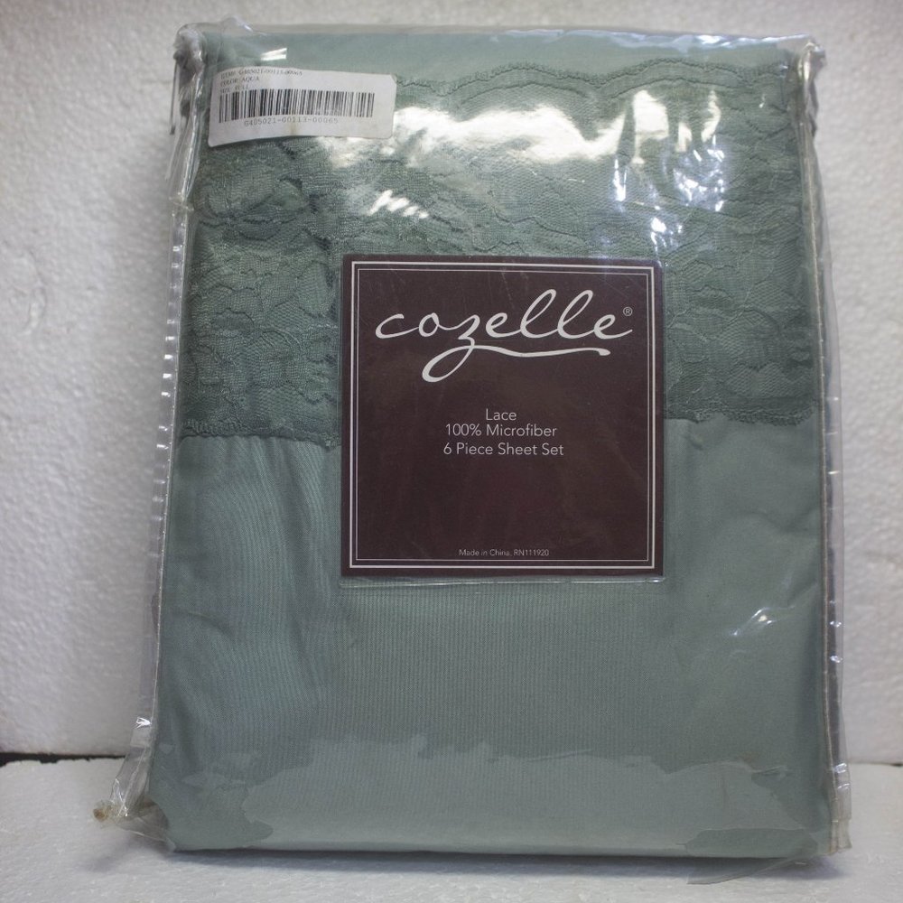 Cozelle Lace 100% Microfiber 6 Piece Sheet Set Aqua Full Size
